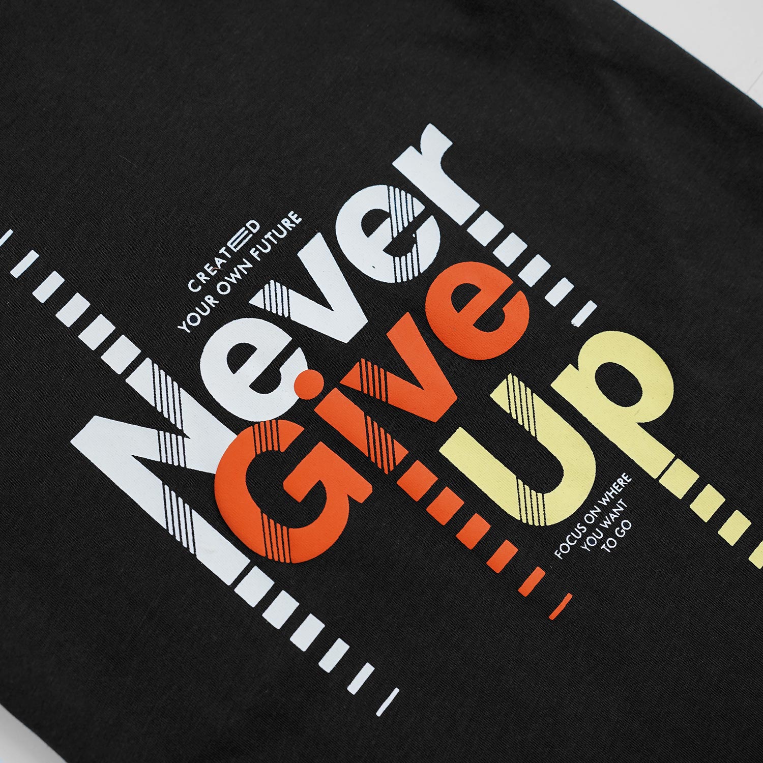 Pure Cotton "Never Give up " Graphic Print Crew Neck T-Shirt