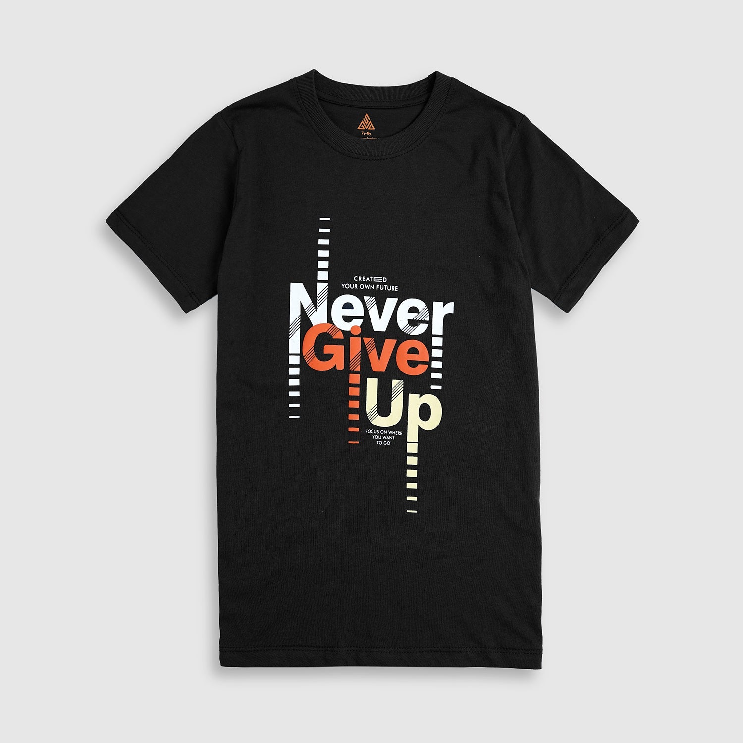 Pure Cotton "Never Give up " Graphic Print Crew Neck T-Shirt