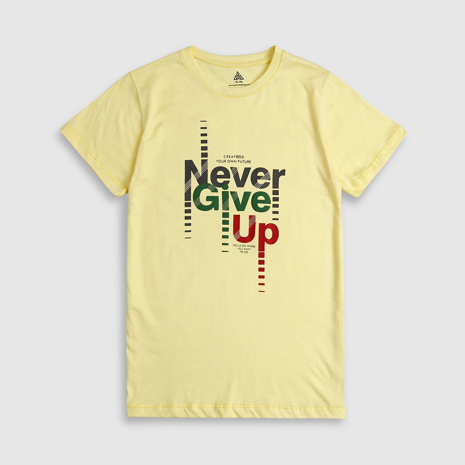 Pure Cotton "Never Give up " Graphic Print Crew Neck T-Shirt