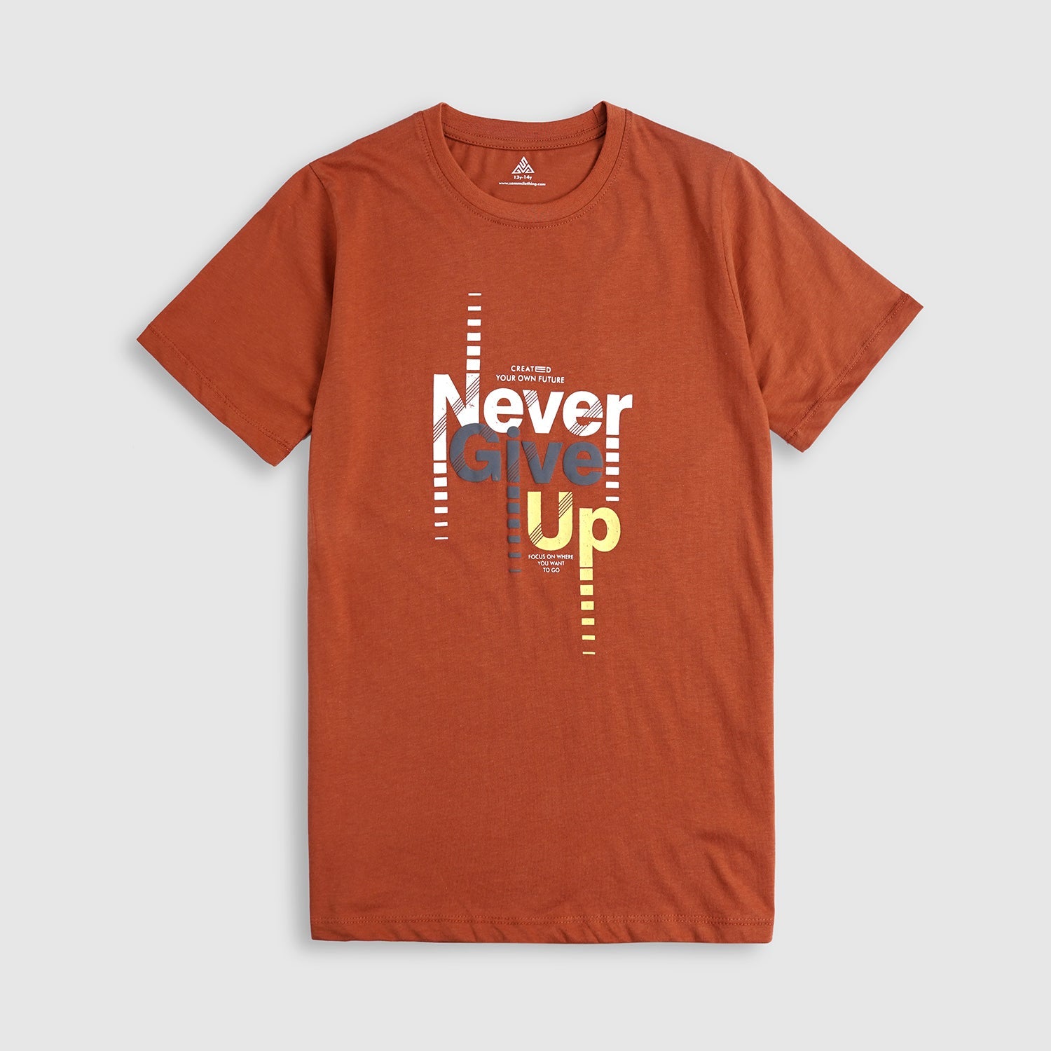 Pure Cotton "Never Give up " Graphic Print Crew Neck T-Shirt